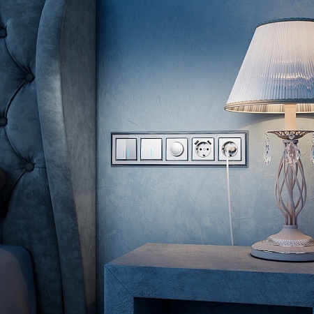 Выключатель одноклавишный проходной с подсветкой серебряный WL06-SW-1G-2W-LED - фото