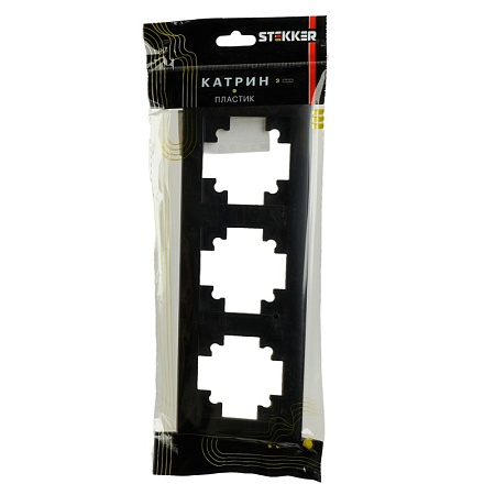 Рамка STEKKER, PFR00-7003-05 3-местная, пластик, серия Катрин, черный - фото