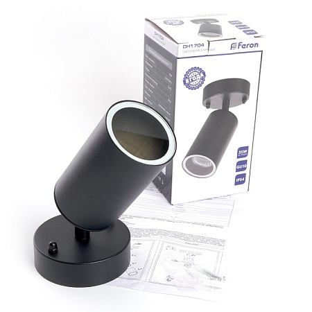 Светильник садово-парковый Feron DH1704, на стену, GU10 230V, черный (на стену) - фото