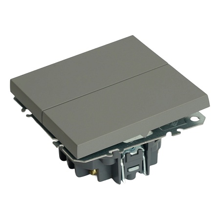 Переключатель перекрестный 2-клавишный (механизм), STEKKER, 250В, 10А, серия Эмили, RSW10-5111-10, платиново-серый, soft touch - фото