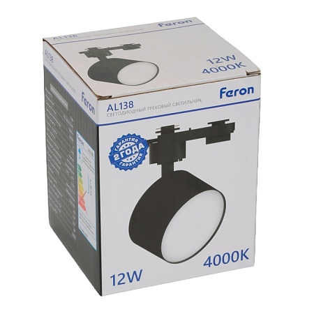 Светодиодный светильник Feron AL138 трековый однофазный на шинопровод 12W 4000K 110 градусов черный - фото