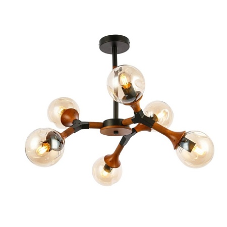 Светильник потолочный Черный, Темное дерево/Прозрачный, Янтарный E27 6*60W SLE109402-06 - фото