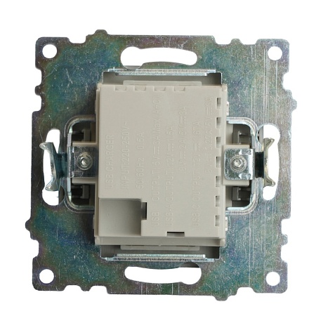 Розетка 2-местная USB + type C (механизм), 250В, 3А, max 20W, серия Катрин, графит, GLS10-7116-06 - фото