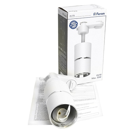 Светильник Feron AL178 трековый однофазный на шинопровод под лампу GU10, белый серебро - фото