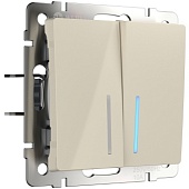 Выключатель двухклавишный проходной c  с подсветкой слоновая кость WL03-SW-2G-2W-LED-ivory