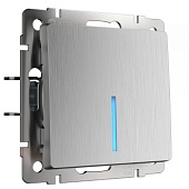 Выключатель одноклавишный с подсветкой cеребряный рифленый WL09-SW-1G-LED