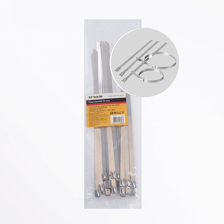 Хомут стальной STEKKER SSCTE79-300 7.9х300мм, d пучка max 82мм, нагрузка 120кг, серый, упаковка 25 шт - фото