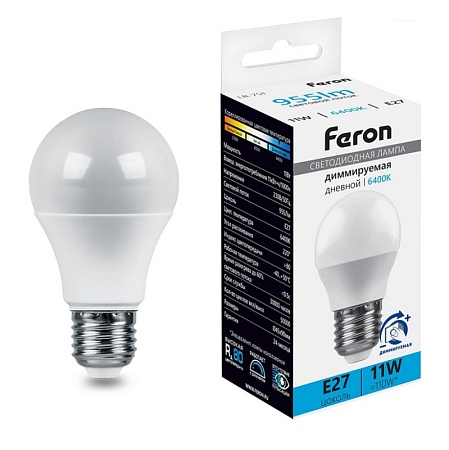 Лампа светодиодная диммируемая Feron LB-751 Шарик E27 11W 230V 6400K - фото