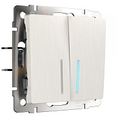 Выключатель двухклавишный с подсветкой перламутровый рифленый WL13-SW-2G-LED