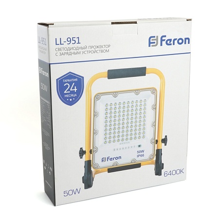 Светодиодный прожектор Feron LL-951 переносной с зарядным устройством IP66 50W 6400K - фото