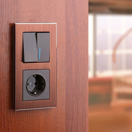 Выключатель двухклавишный с подсветкой (серо-коричневый) WL07-SW-2G-LED - фото