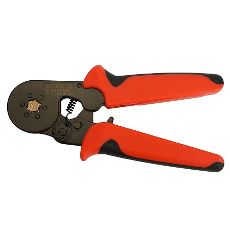 Кримпер STEKKER CTLS006-250 для обжима штыревых втулочных наконечников 0,25-6мм2, 6 сегментов,красный, черный - фото