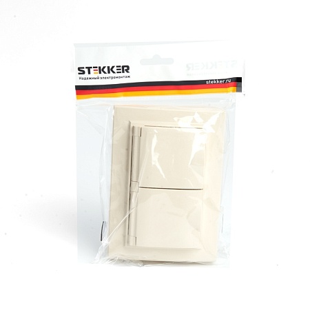 Розетка 2-местная с/з с крышкой STEKKER, PST16-9015-02, 250В, 16А, серия Эрна, слоновая кость - фото