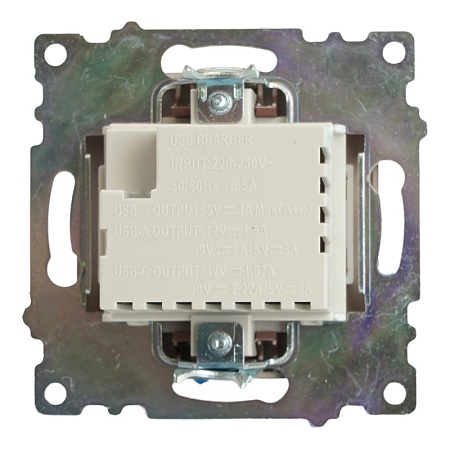 Розетка 2-местная USB + type C, STEKKER GLS10-7116-04, 250В, 3А, max 20W,серия Катрин, шоколад - фото