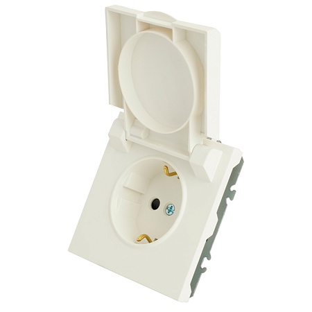 Розетка 1-местная с крышкой с защ. штор, STEKKER, с/з, 250В, 16А, серия Эмили, RST16-5112-01, белый фарфор, soft touch - фото