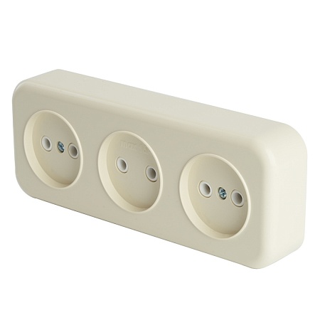 Розетка 3-местная б/з STEKKER, PST16-50-20 (RA 16-344-БЖ), пластик АВС, 250В, 16А, IP20, слоновая кость - фото