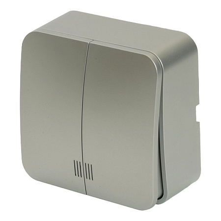 Выключатель открытой установки 2-клавишный с индикатором, STEKKER, 250В, 10А, IP20, серия София, серебро, MSW10-21-03 - фото