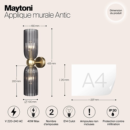 Настенный светильник (бра) Maytoni Antic MOD302WL-02GR - фото