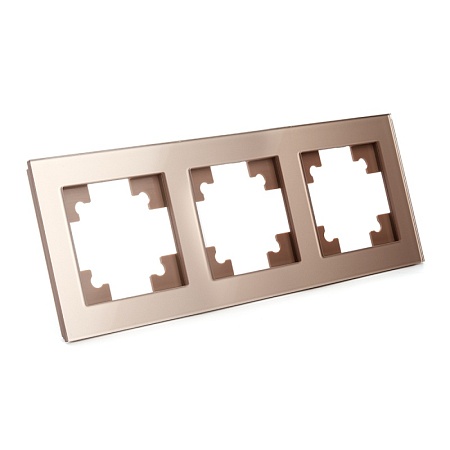 Рамка 3-местная, стекло, ,STEKKER, GFR00-7003-02, серия Катрин, шампань - фото
