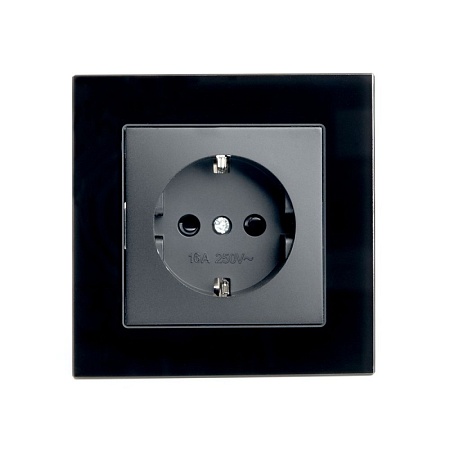 Розетка 1-местная с защитной шторкой с/з STEKKER GLS16-7010-05, 250В, 16А, черный - фото