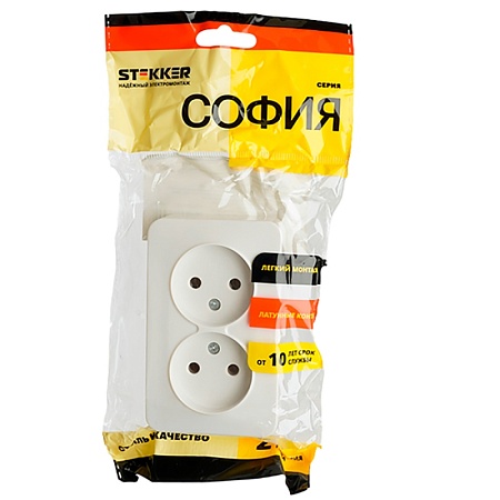 Розетка 2-местная б/з открытой установки, STEKKER, 250В, 10А, IP20, серия София, белый, MST10-12-01 - фото