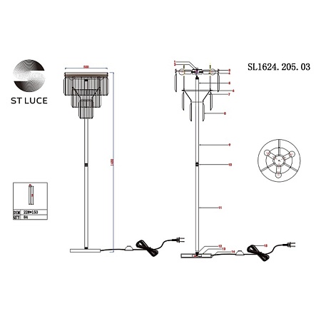 Торшер ST-Luce шампань/прозрачный E14 3*40W SL1624.205.03 - фото