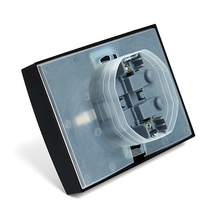 Розетка 2-местная с/з с крышкой, STEKKER, PST16-9015-03, 250В, 16А, серия Эрна, черный - фото