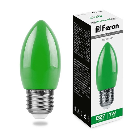 Лампа светодиодная Feron LB-376 свеча E27 1W зеленый - фото