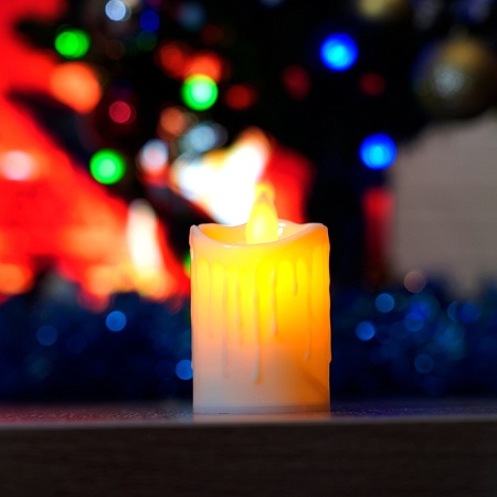 Световая фигура Свеча "Пламя"1LED (батарейки в компл), 7,5см, белый, LT134 - фото