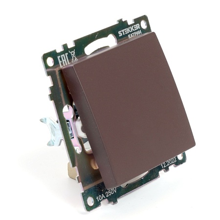 Переключатель 1-клавишный (механизм), STEKKER GLS10-7105-04, 250V, 10А, серия Катрин, шоколад - фото