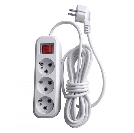 Удлинитель трехместный с/з с выключателем STEKKER HM03-31-05 3x0,75, 5м, серия Home (У10А-002), белый - фото