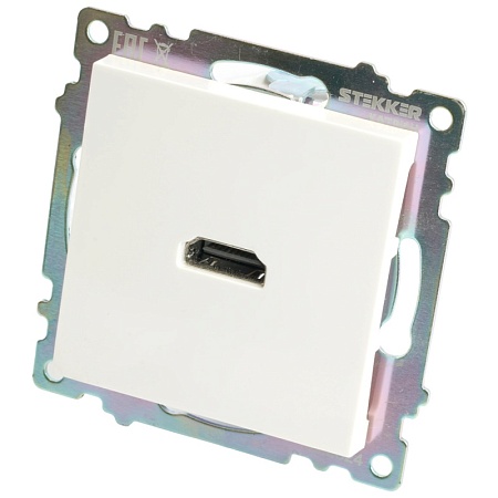 Розетка HDMI 2.1, Type A  (механизм), STEKKER GLS00-7118-01, серия Катрин, белый - фото