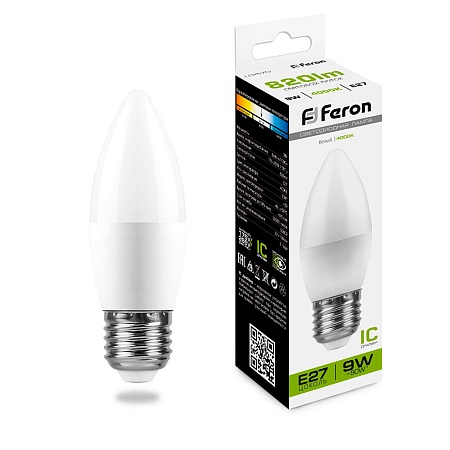Лампа светодиодная Feron LB-570 Свеча E27 9W 175-265V 4000K - фото