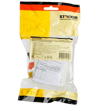 Выключатель открытой установки 1-клавишный с индикатором, STEKKER, 250В, 10А, IP20, серия София, белый, MSW10-11-20-01 - фото