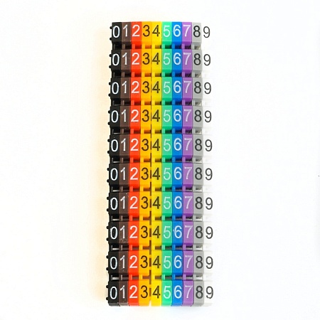 Маркер кабельный наборный "0-9" STEKKER 6 мм2 CBMR-MKN6 (100шт/упак - 10 отрез. по 10 шт.) - фото