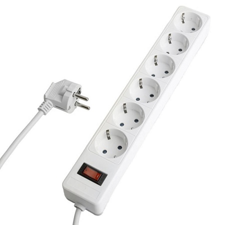 Сетевой фильтр 6-местный с/з STEKKER HM20-61-02 3x1мм2, 1,8 м, серия Optima, белый - фото