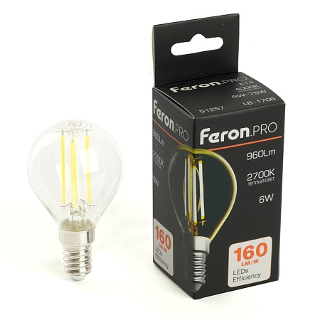 Лампа светодиодная Feron.PRO LB-1706 Шарик E14 960LM 6W 175-265V 2700K - фото