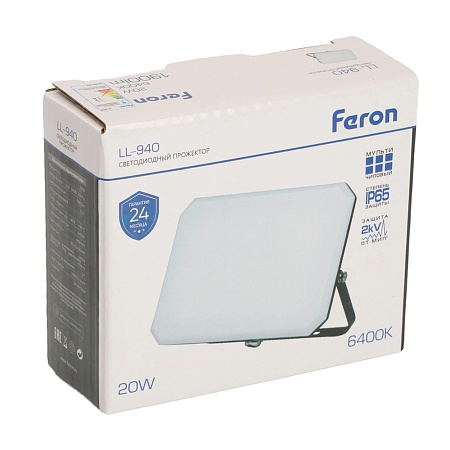 Светодиодный прожектор Feron LL-940 IP65 20W 6400K - фото