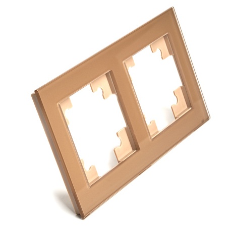 Рамка 2-местная, стекло, STEKKER GFR00-7002-08, серия Катрин, золото - фото