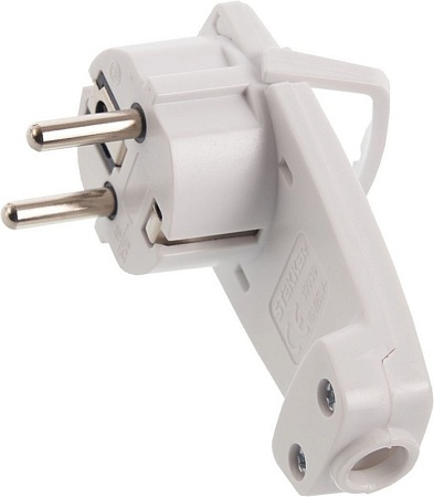 Вилка  угловая ультраплоская с кольцом с/з STEKKER, PPG16-45-202, 250В,16A, IP20, белый - фото