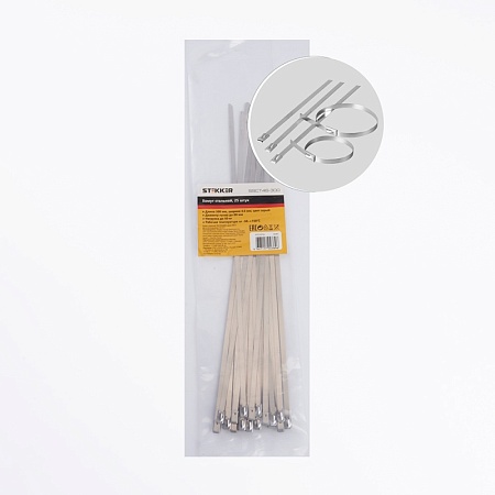 Хомут стальной STEKKER SSCT46-300 4,6х300мм, d пучка max 88мм, нагрузка 50кг, серый, упаковка 25 шт - фото