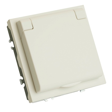 Розетка 1-местная с крышкой с защ. штор, STEKKER, б/з, 250В, 16А, серия Эмили, RST16-5113-01, белый фарфор, soft touch - фото