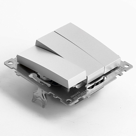 Выключатель 3-клавишный (механизм), STEKKER GLS10-7108-03, 250V, 10А, серия Катрин, серебро - фото