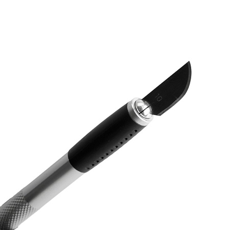 Нож макетный с алюминиевой рукояткой, 0,5 мм, кейс, 6 лезвий в комплекте, STEKKER KMU-41-S - фото