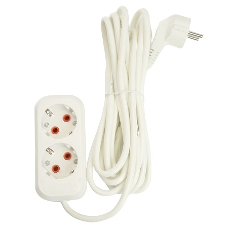 Удлинитель двухместный с/з  STEKKER HM06-21-05 3x1мм2, 5м, серия Home (У10-001), белый - фото