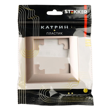 Рамка STEKKER, PFR00-7001-02 1-местная, пластик, серия Катрин, шампань - фото
