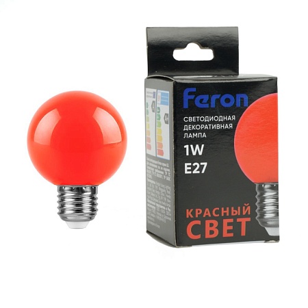 Лампа светодиодная Feron LB-37 Шарик E27 1W 230V Красный - фото