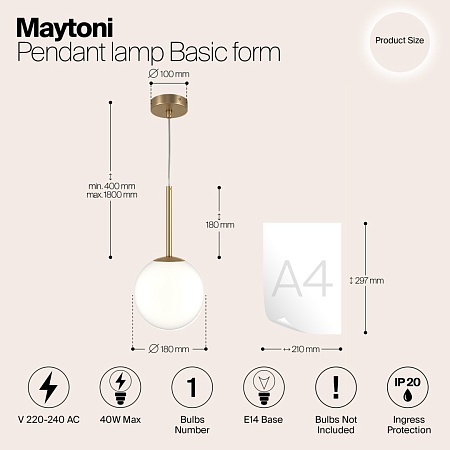 Подвесной светильник Maytoni Basic form MOD321PL-01G2 - фото