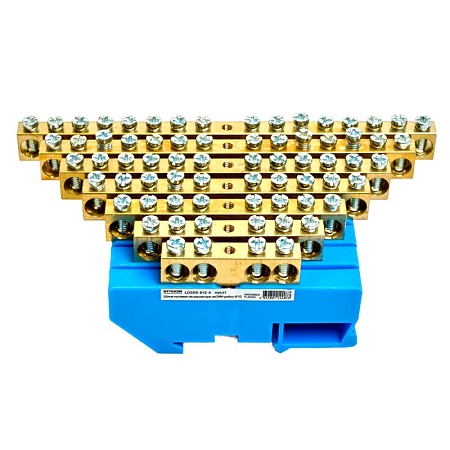 Шина"N" на изоляторе STEKKER 8*12 на DIN-рейку 4 вывода, синий,  LD555-812-4 - фото