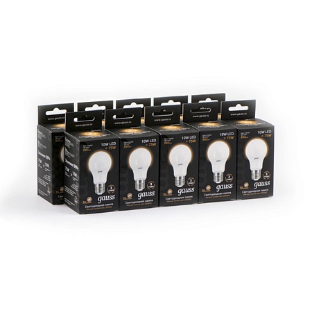 Светодиодная лампа Gauss A60 10W 880Lm 3000K E27 102502110 - фото